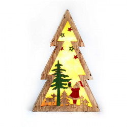 IRIS Fenyőfa alakú Télapó mintás/20x29,5x4,5cm/meleg fehér LED-es fa fénydekoráció  (310-14)