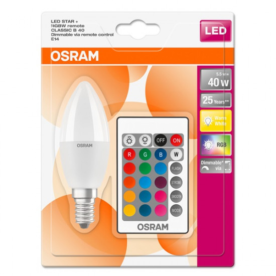 Osram Star+ RGBW 5,5W, 2700K, E14 távirányítható LED gyertya izzó (4058075144309)