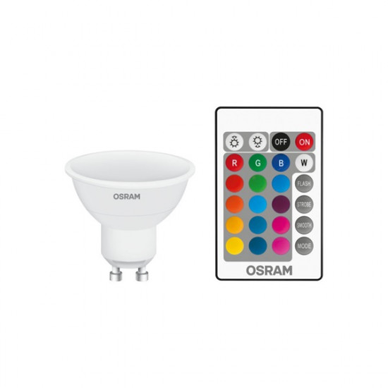 Osram Star+ RGBW/műanyag ház 4,5W/250lm/2700K/GU10 távirányítható LED PAR16 spot fényforrás Osram Star+ RGBW/műanyag ház 4,5W/250lm/2700K/GU10 távirányítható LED PAR16 spot fényforrás