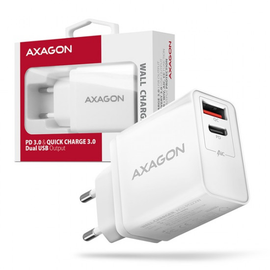 Axagon QC3.0 + USB-C fehér fali töltő (ACU-PQ22)