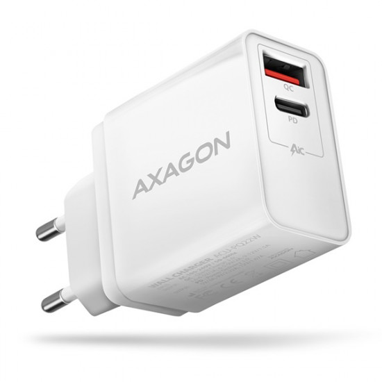 Axagon QC3.0 + USB-C fehér fali töltő (ACU-PQ22)
