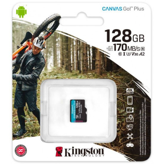 Kingston Canvas Go! Plus 128GB microSDXC UHS-I U3 V30 A2  (SDCG3/128GBSP)