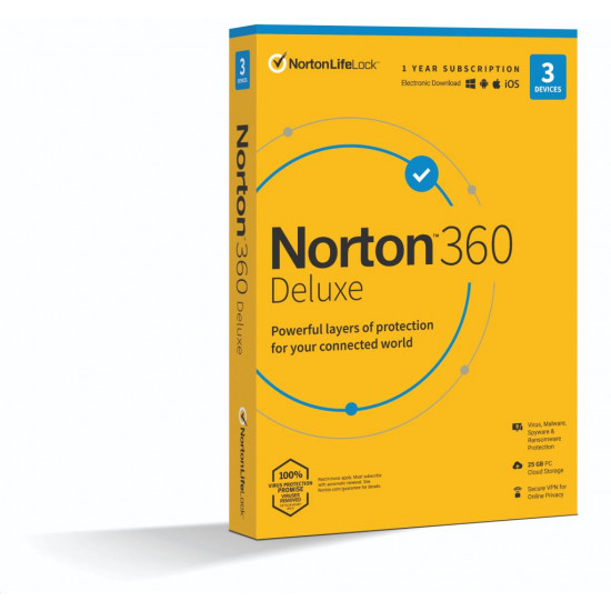 NortonLifeLock Norton 360 Deluxe 25GB HU 1 felhasználó 3 eszköz 1 év licence (21416696)