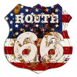 ROUTE 66-USA Flag 30x30 cm-es retro dekor fémtábla (C20221)