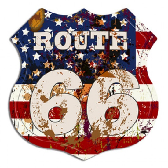 ROUTE 66-USA Flag 30x30 cm-es retro dekor fémtábla (C20221)