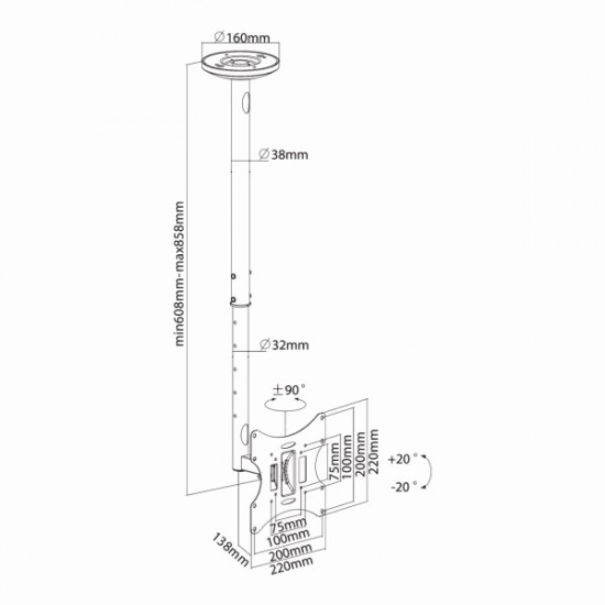 SBOX 23-43 30kg mennyezeti TV tartó (CPLB-28S)