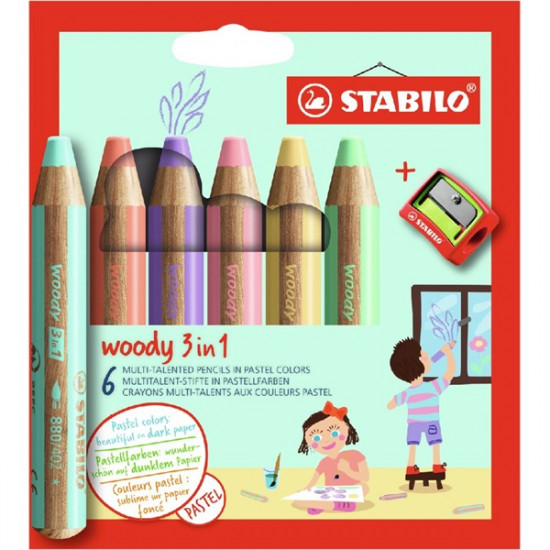 Stabilo woody 3in1 Pastel 6 db/csomag készlet hegyezővel grafitceruza (8806-3)