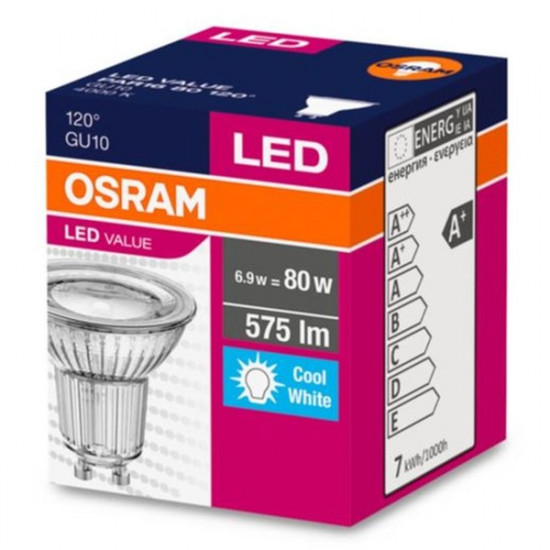 Osram Value PAR16 üveg ház/6,9W/575lm/4000K/GU10/230V/hideg fehér/120fok LED spot izzó (4058075096721)