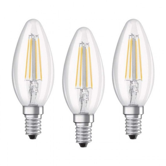 Osram BASE LED fényforrás E14 4W Gyertya hideg fehér üveg (3db) (4058075819719)