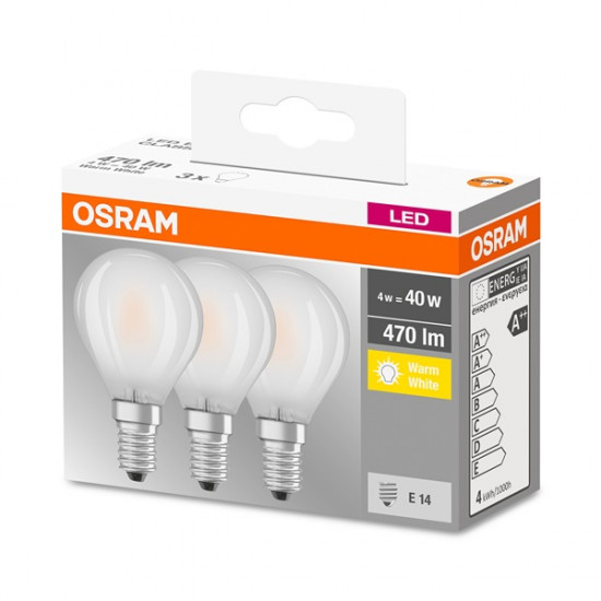 Osram Base matt üveg búra/4W/470lm/2700K/E14 LED kisgömb izzó 3 db (4058075819399)