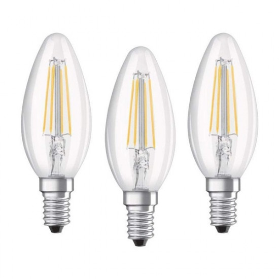 Osram BASE Clas LED fényforrás E14 4W Gyertya meleg fehér filament (3db) (4058075819313)