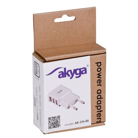 Akyga USB-s hálózati töltő adapter 5V/3.1A 3xUSB fehér  (AK-CH-05 240V)