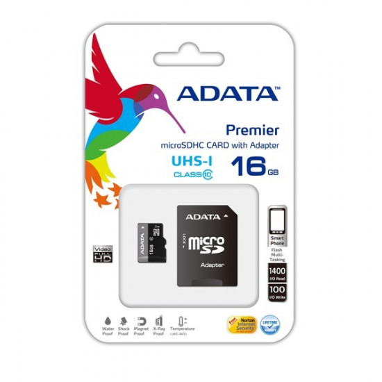 ADATA 16GB microSDHC CL10 + adapter (AUSDH16GUICL10-RA1)