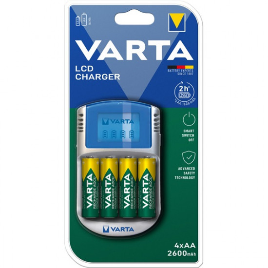 Varta LCD akkumulátor töltő + AA 2600 mAh 4db akkumulátorral  + 12V + USB (57070201451)