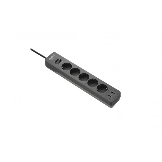 APC Essential SurgeArrest 5x túlfeszültségvédő aljzat, 2x USB port, fekete (PME5U2B-GR)
