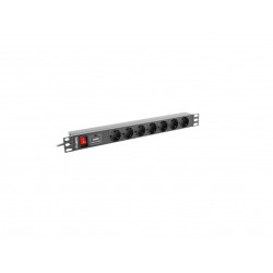 Lanberg Rack elosztó, 10A, 7 aljzat, 2m, fekete (PDU-07F-0200-IEC-BK)