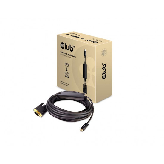 CLUB3D USB Type C - VGA kábel, 5m, fekete (CAC-1512)