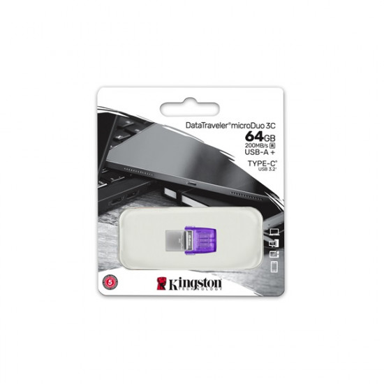 KINGSTON Pendrive 64GB, DT microDuo 3C 200MB/s dual USB-A + USB-C