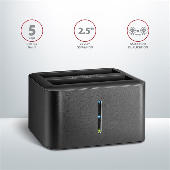 Axagon ADSA-D25 USB 3.2 Gen1 SATA fekete dual dokkoló állomás Axagon ADSA-D25 USB 3.2 Gen1 SATA fekete dual dokkoló állomás