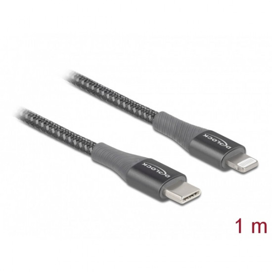 Delock 1m USB-C - Lightning iPhone/iPad/iPod kompatibilis szürke MFi adat- és töltőkábel (86631)