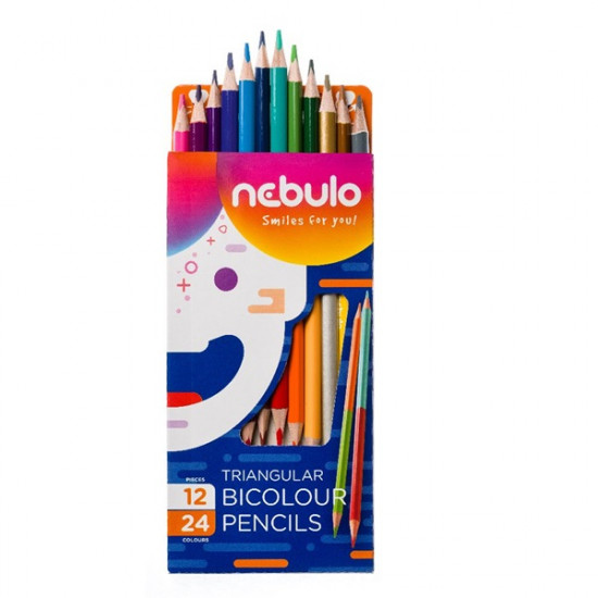 Nebulo kétvégű háromszög alakú 12/24 színes ceruza készlet (SZC-TR-12/24) Nebulo kétvégű háromszög alakú 12/24 színes ceruza készlet (SZC-TR-12/24)