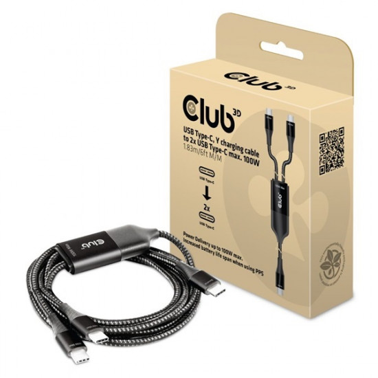 CLUB3D USB Type C - 2x USB Type C Y töltőkábel, 1.83m (CAC-1527)