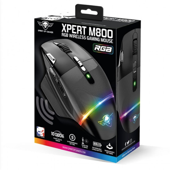 Spirit of Gamer XPERT-M800 10 000DPI vezeték nélküli gamer egér - fekete (S-XM800RF)