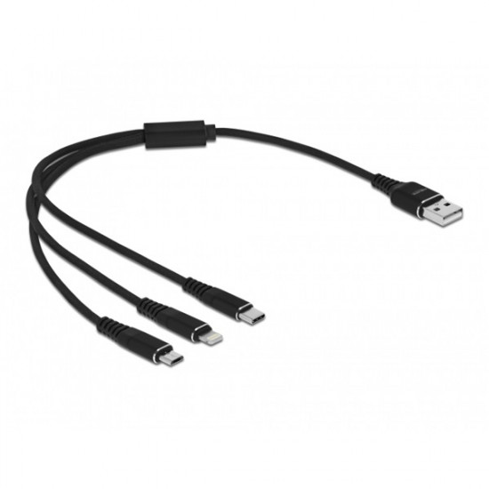 Delock 30cm 3 az 1-ben USB-A - Lightning/MicroUSB/USB-C töltő kábel (87152)