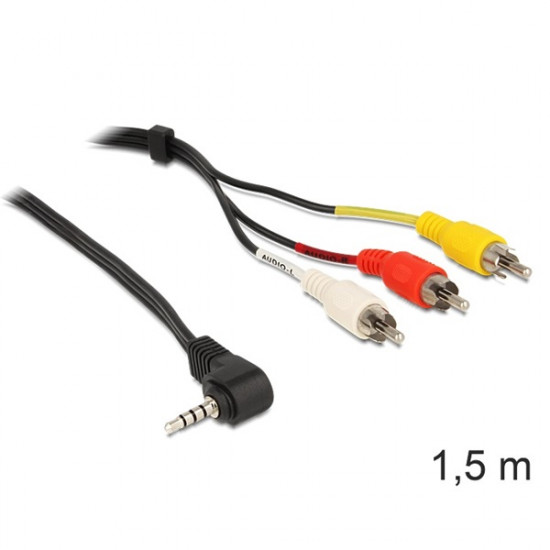 Delock sztereo jack 3.5 mm 4 pin apa, forgatott > 3 x RCA apa kábel 1,5 m (84504)