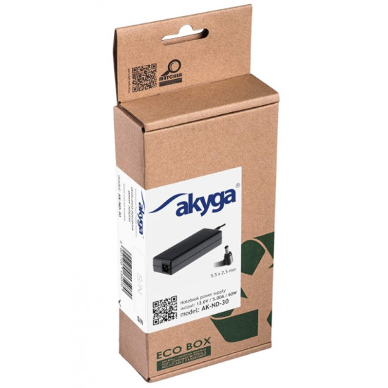 Akyga Notebook Tápegység Univerzális 12V/5A 60W 5.5x2.5mm  (AK-ND-30)