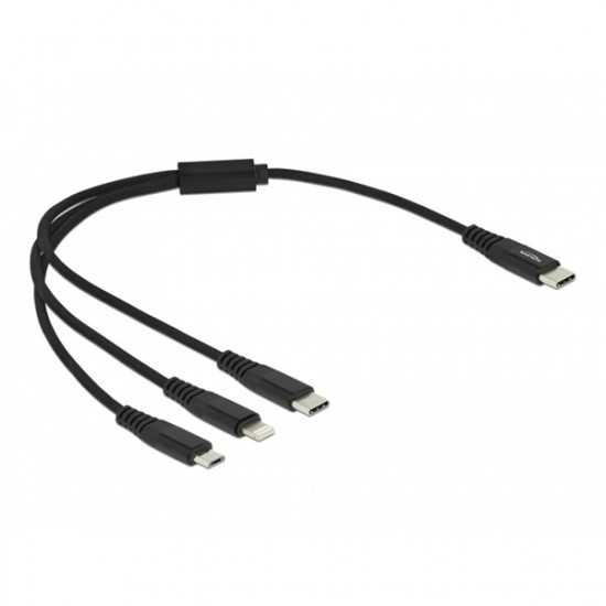 Delock 30cm 3 az 1-ben USB-C - Lightning/MicroUSB/USB-C töltő kábel (87148)