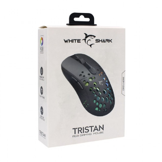 White Shark TRISTAN GM-9004 7D 12000 dpi, RGB fekete gamer egér (WS GM-9004)