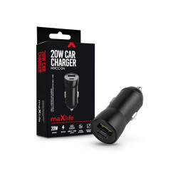 Maxlife USB/Type C 20W PD3.0 QC3.0 fekete szivargyújtós gyorstöltő adapter (TF-0166)