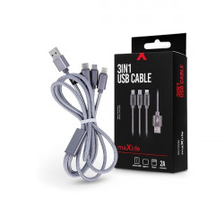 Maxlife 1m 3in1 Lightning/microUSB/Type C 2A ezüst adat- és töltőkábel (TF-0168)