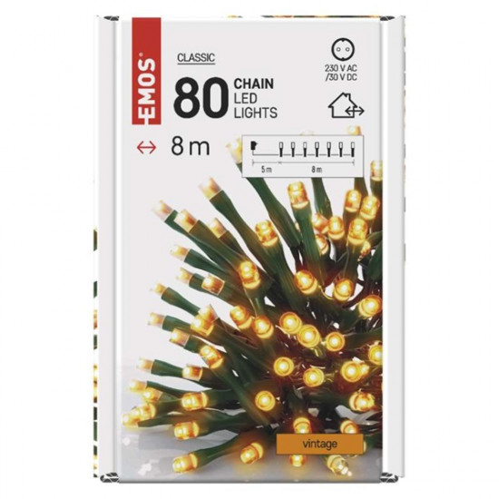 Emos 8m/80LED/kül-beltéri/időzítős/vintage karácsonyi LED fényfüzér (D4AV02)