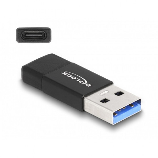 DELOCK Átalakító USB 3.2 Gen 2 Type-A male to USB Type-C female, aktív, fekete (60001)