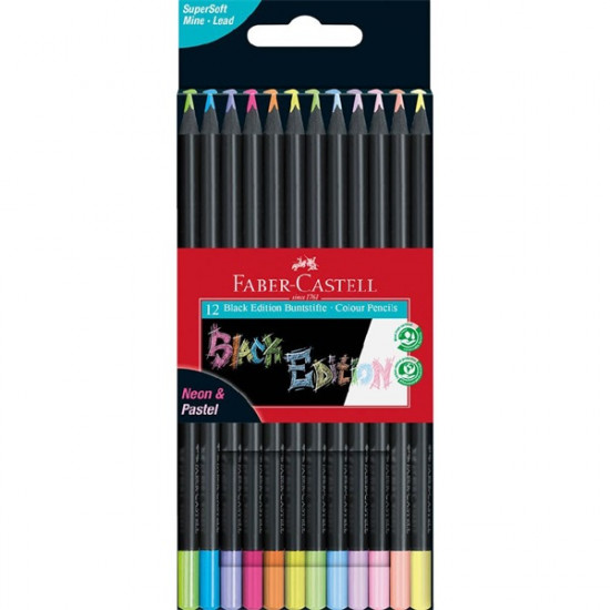 Faber-Castell Black Edition 12 db-os klt fekete test pasztell+neon színes ceruza készlet (P3033-3339)