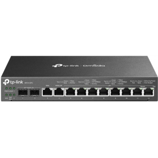 TP-LINK Vezetékes VPN Router 1xWAN(1000Mbps) + 1xWAN/LAN(1000Mbps) + 8xLAN(1000Mbps) + 2xSFP WAN/LAN(1000Mbps), ER7212PC