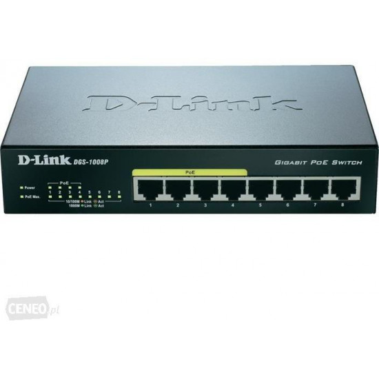 D-Link DGS-1008P/E  10/100/1000Mbps PoE 8 portos switch