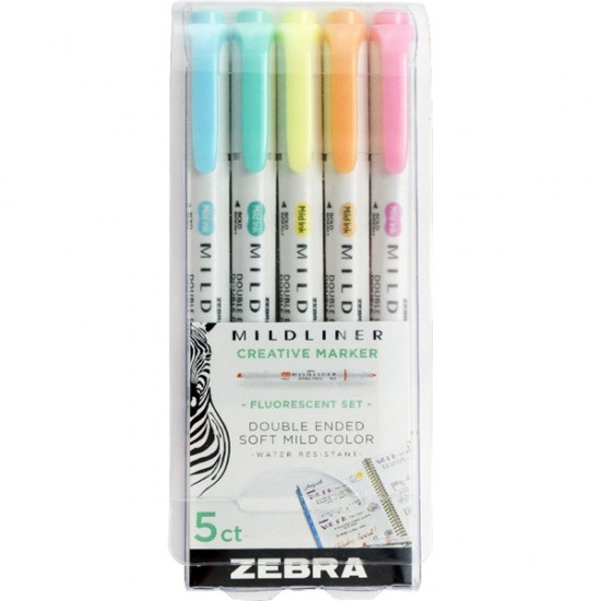 Zebra Mildliner Fluorescent 5db-os kettős végű szövegkiemelő készlet (78105)