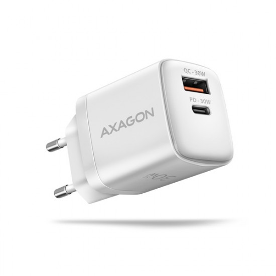 Axagon USB-C + QC3.0 30W fehér fali töltő (ACU-PQ30W)