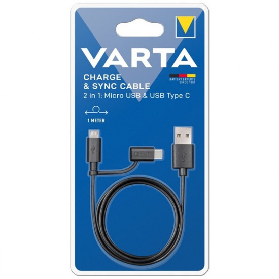 Varta 1m 2in1 USB - microUSB/Type C fekete adat- és töltőkábel (57948101401) Varta 1m 2in1 USB - microUSB/Type C fekete adat- és töltőkábel (57948101401)