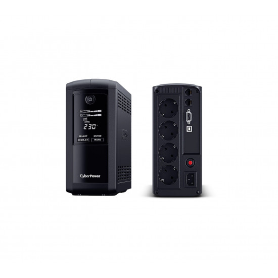 CYBERPOWER 700VA 390W 230V szünetmentes tápegység + USB LINE-INTERACTIVE (VP700ELCD)