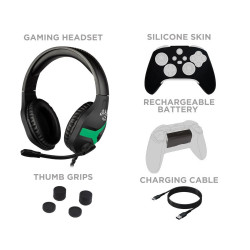 KONIX - MYTHICS Xbox Series S/X Gamer csomag (Fejhallgató + Töltő kábel + Szilikon Tok + Thumb Grips + Akkumulátor) - Fekete (KX-GPK-CHRONOS)