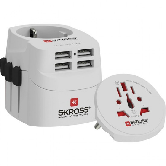 Skross 4xUSB töltő bemenettel földelt világutazó adapter (PROLIGHTUSB-4XA)