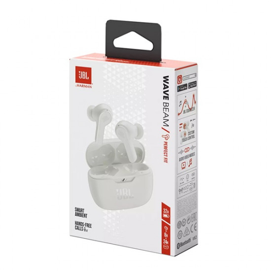 JBL Wave Beam (Vezeték nélküli fühallgató), Fehér (JBLWBEAMWHT)