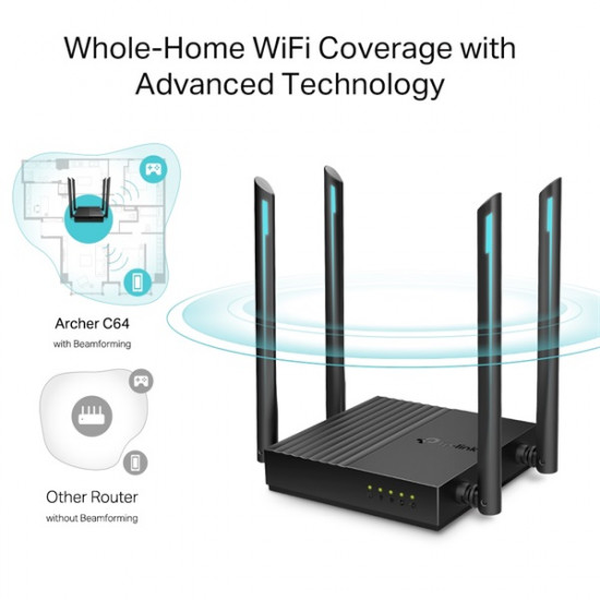 TP-LINK Wireless Router Dual Band AC1200 1xWAN 1000Mbps + 4xLAN 1000Mbps (Archer C64)