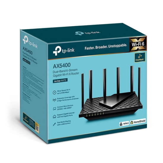 TP-LINK Wireless Router Dual Band AX5400 Wifi 6 1xWAN(1000Mbps) + 4xLAN(1000Mbps) + 1xUSB 3.0, Archer AX72 Pro