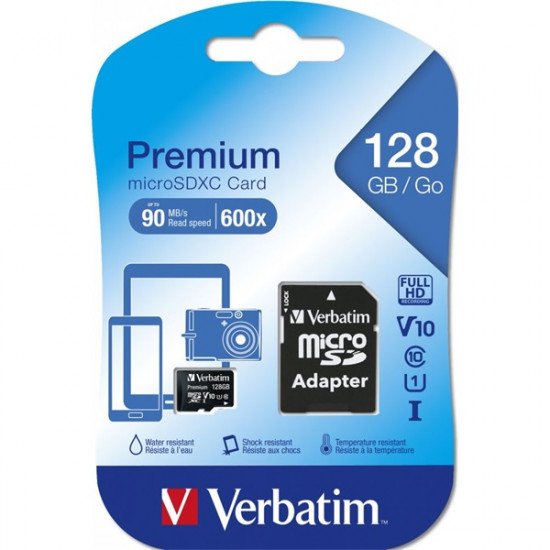 Verbatim 128GB microSDXC UHS-I Premium memóriakártya + adapter (44085)