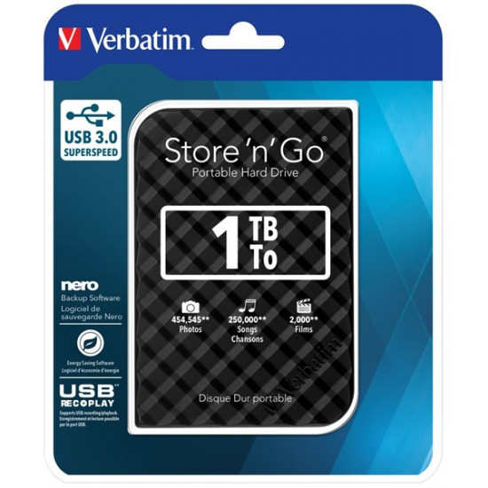 Verbatim Store `n` Go 1TB 2,5 USB 3.0 SuperSpeed fekete külső winchester + védőtok